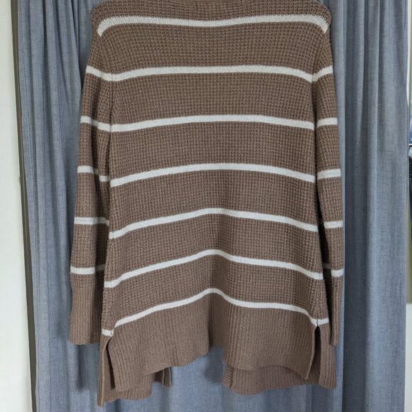 Open Front Cardigan XL Cozy Soft Pockets Fuzzy Moondance Brown White Striped - Picture 8 of 9